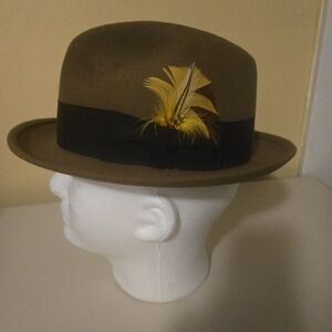 Stets Brown Hat with Yellow Feather